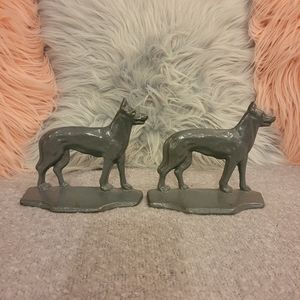 Vintage Cast Iron Dog Book Ends Pair German Shepherd Painted Gray Grey